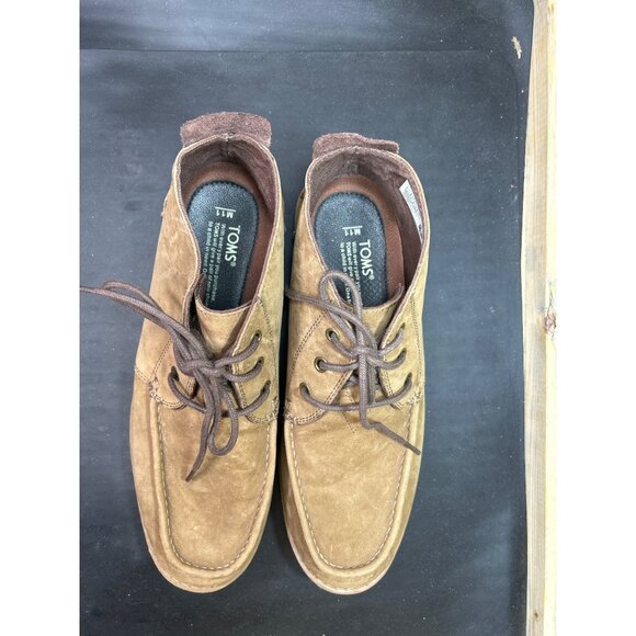 Toms Mens Brown Leather Moc-Toe Ankle Boots Size 11 - Picture 4 of 10